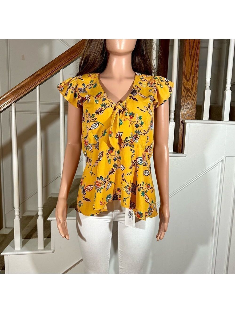 Yellow floral flutter sleeve top